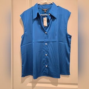 NEW Silky Banana Republic Vibrant Blue Sleeveless Button-Down Women's Shirt